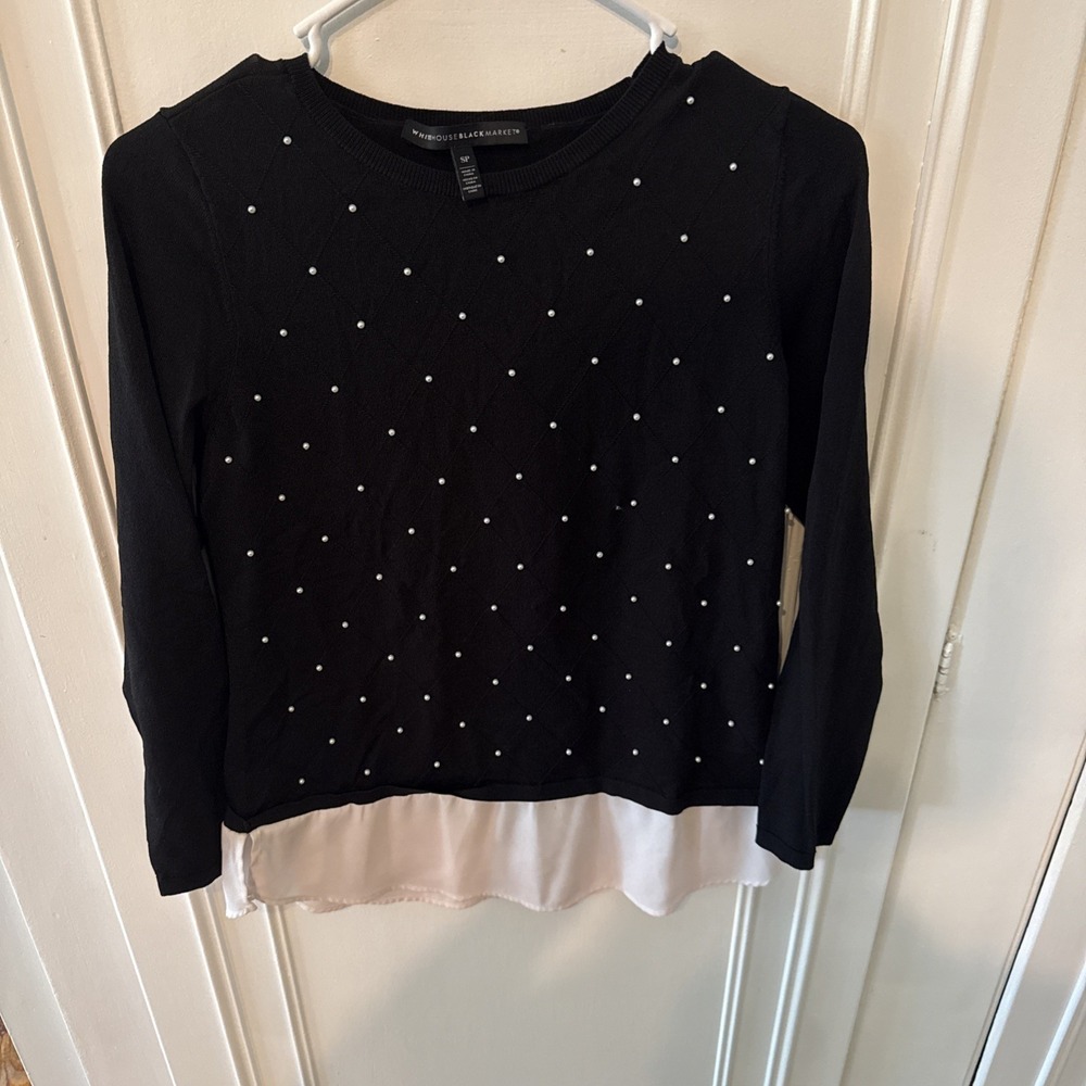 White House Black Market Womens Black Pearl Front Twofer Sweater Size SP NWT - Picture 2 of 4